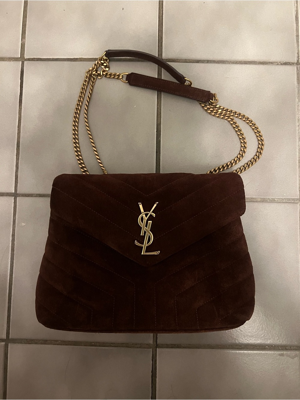 YSL Chocolate Brown Suede Lou Lou Bag